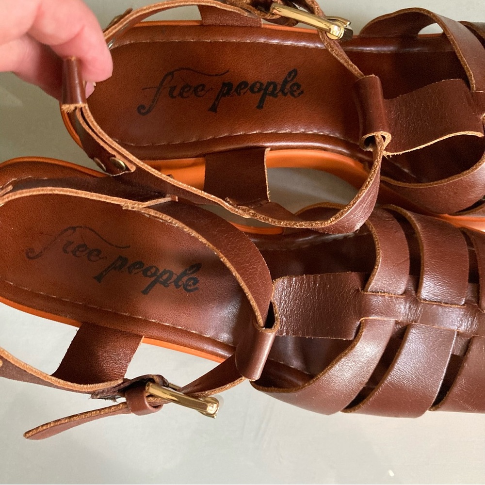 Free People Brown Leather Platform Sandals with Orange Soles - Picture 3 of 7